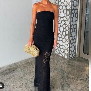 Zara black lace strapless maxi dress sheer hem minimalist euro summer M